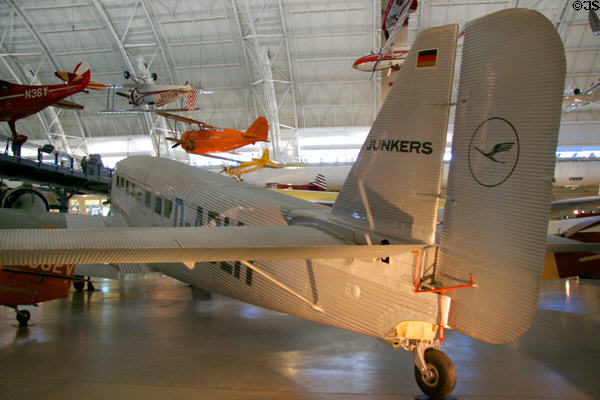 Corrugated sides of Junkers Ju 52/3m (CASA 352L) (1945) trimotor passenger plane from Germany at National Air & Space Museum. Chantilly, VA.