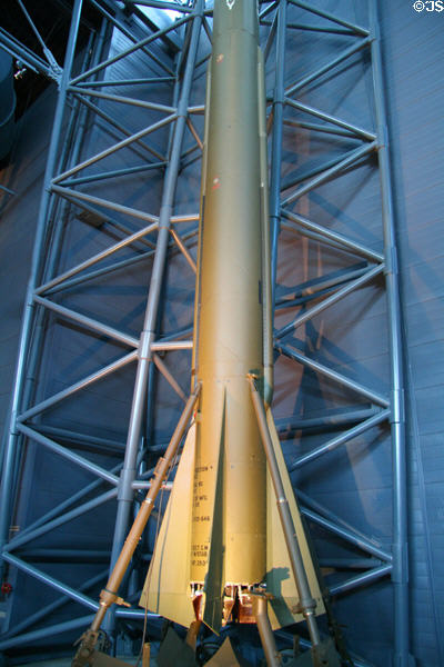 Tail of Corporal missile (1947-66) at National Air & Space Museum. Chantilly, VA.