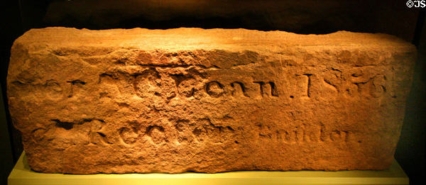 Cornerstone of Wilmer McLean's barn, man who saw Civil start in his front yard at Manassas & end in his back yard at Appomattox Courthouse, at Manassas NHS museum. Manassas, VA.