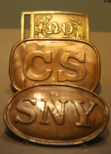 Collection of Civil War buckles at Manassas NHS museum. Manassas, VA.