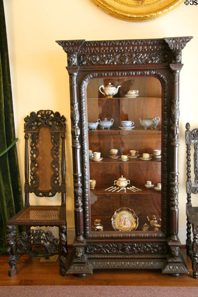 Cabinet with porcelain in dining room at Morven Park. Leesburg, VA.