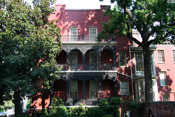 Townhouse with cast iron grillwork on porches near VCU. Richmond, VA.