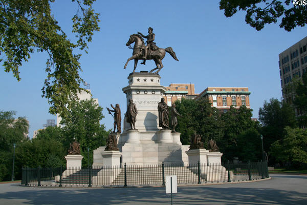 Equestrian statue of George Washington (1858) Monument by Thomas Crawford at Virginia State Capitol grounds. Richmond, VA. On National Register.
