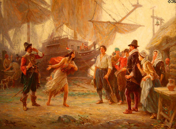 Abduction of Pocahontas painting (c1910) by Jean Leon Gerome Ferris at Museum of Virginia History. Richmond, VA.