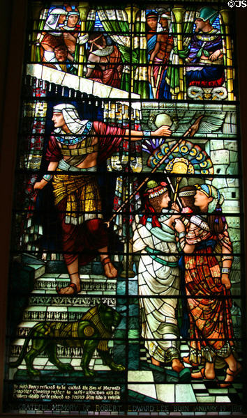 Moses renouncing his Egyptian Pharonic upbringing in stained glass dedicated to Robert E. Lee, window (1892) by Henry Holiday in St Paul's Episcopal Church. Richmond, VA.