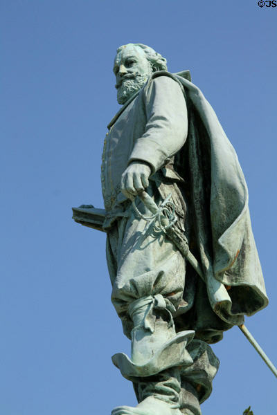 Detail of Captain John Smith statue (1909) by William Couper at Jamestown Colonial National Park. Jamestown, VA.