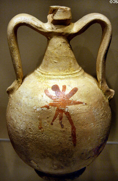 Earthenware costrel from Seville, Spain (1600-50) found at Harvey House in Jamestown National Park Museum. Jamestown, VA.