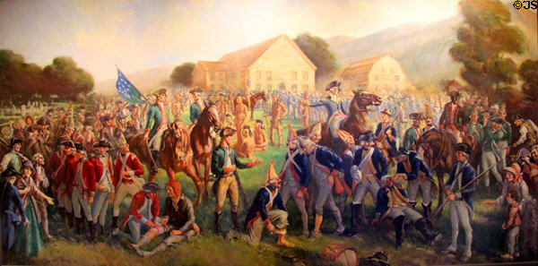 Prisoners Taken at Battle of Bennington on Aug. 16, 1777 painting (1930s) by Leroy Williams, WPA artist at Bennington Museum. Bennington, VT.