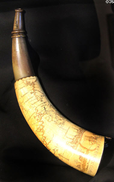 Powder horn (1760) with map of Hudson River through Lake Champlain at Bennington Museum. Bennington, VT.