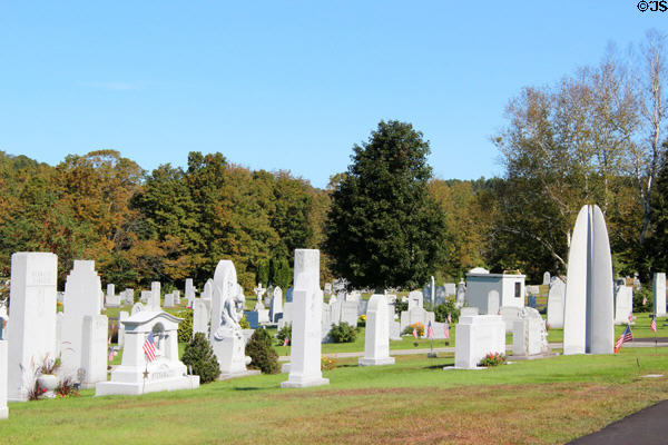 Granite tombstones in Barre cemetery, noted for carvings by local granite cutters. Barre, VT.