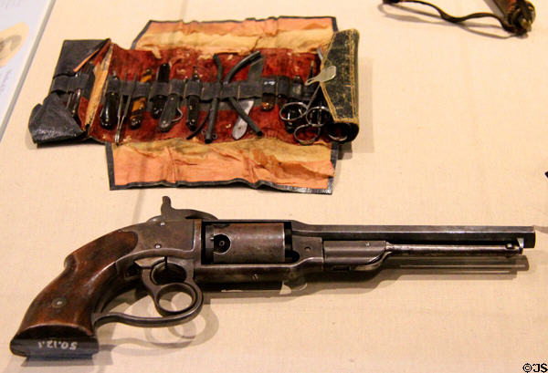 Civil War medical kit & pistol at Vermont History Center. Barre, VT.