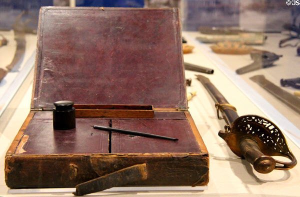 Civil War writing desk & sword at Vermont History Center. Barre, VT.