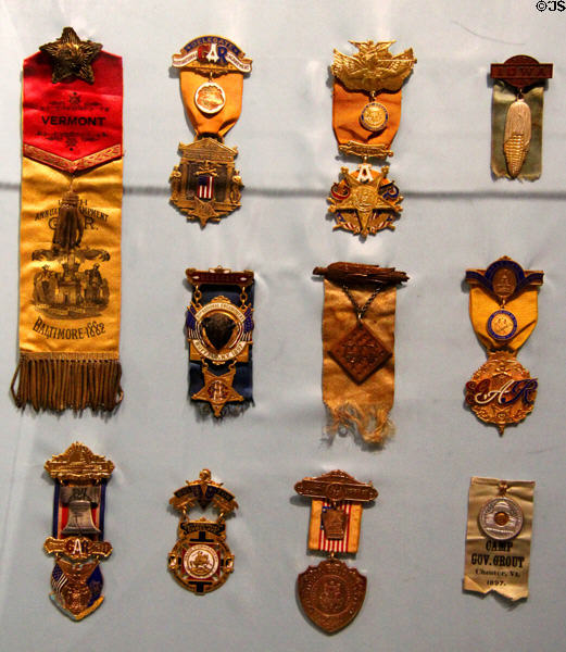 GAR encampment badges at Vermont History Center. Barre, VT.