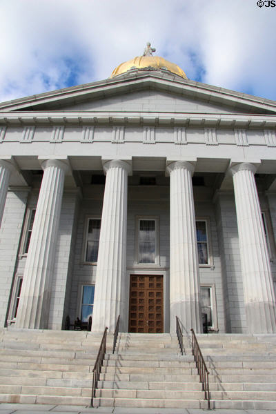 Neoclassical columns (1833) of Vermont State House. Montpelier, VT. Architect: Ammi Burnham Young.