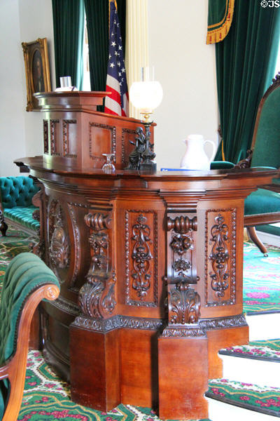 Speakers desk in Senate at Vermont State House. Montpelier, VT.