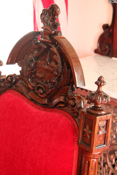 Vermont governor's Constitution Chair (1858) carved from timbers of frigate USS Constitution (aka Old Ironsides) at Vermont State House. Montpelier, VT.