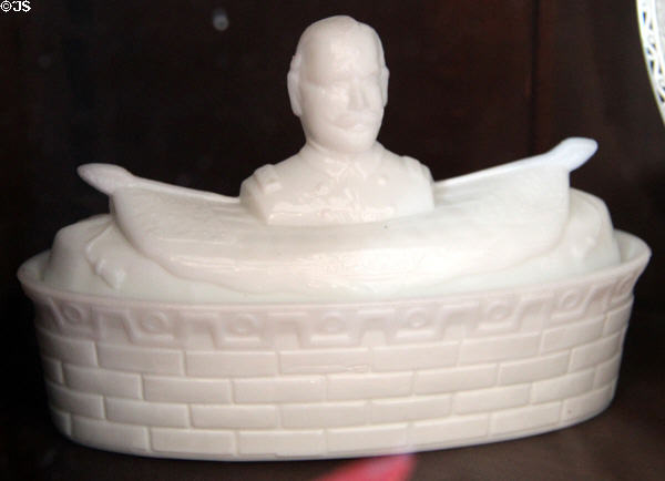 Milk glass Admiral Dewey covered dish Vermont Governor's Office at Vermont State House. Montpelier, VT.