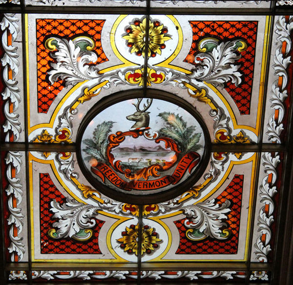 Reception room ceiling stained glass at Vermont State House. Montpelier, VT.