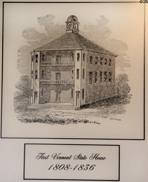 First Vermont State House 1808-1836 graphic at Vermont State House. Montpelier, VT.