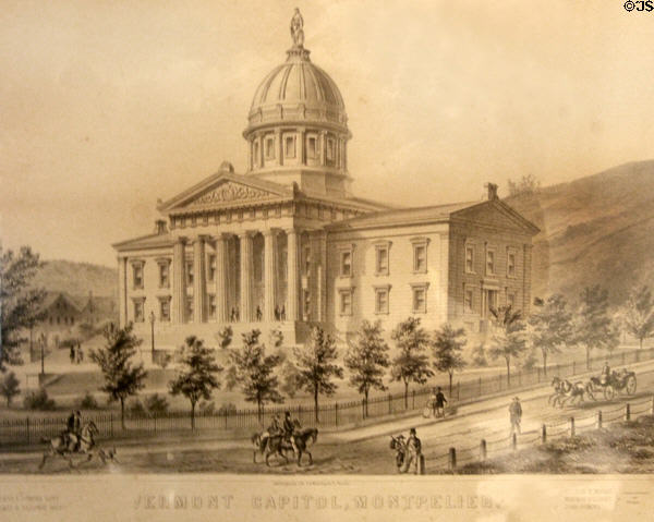 Third Vermont State House 1857-present graphic at Vermont State House. Montpelier, VT.