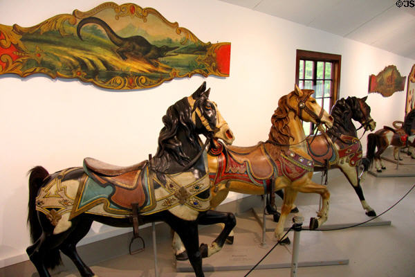 Carousel horses in circus building at Shelburne Museum. Shelburne, VT.