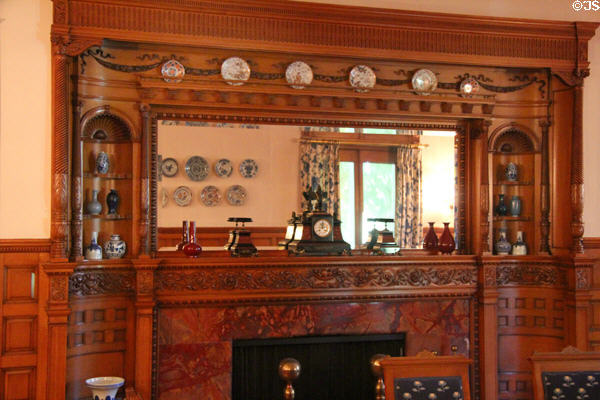 Dining room fireplace at Marsh-Billings-Rockefeller Mansion. Woodstock, VT.