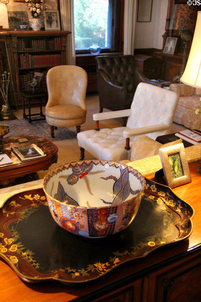 Porcelain bowl & tray in library at Marsh-Billings-Rockefeller Mansion. Woodstock, VT.
