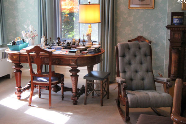 Table & rocking chair in master bedroom at Marsh-Billings-Rockefeller Mansion. Woodstock, VT.