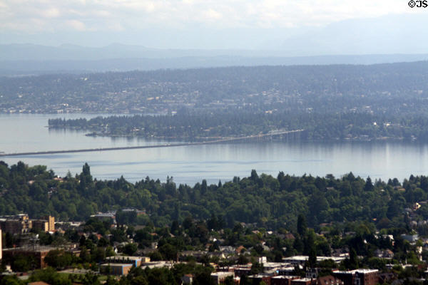 Evergreen Point floating bridge across Lake Washington. Seattle, WA.