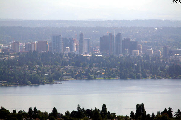 Skyline of Bellevue, WA highrises seen from Seattle. Seattle, WA.
