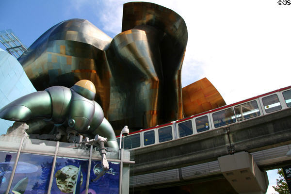 Science Fiction Museum (EMP|FSM), monorail & Gehry freeform architecture at Seattle Center. Seattle, WA.