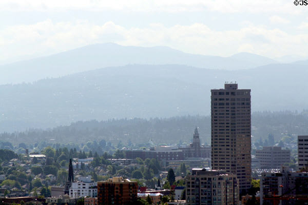 Looking east to Capitol Hill & beyond from Space Needle. Seattle, WA.