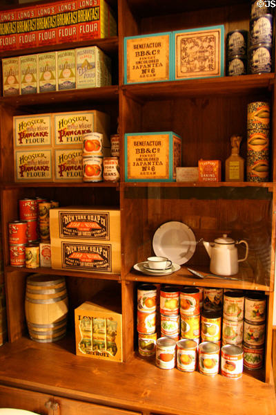 Sample of one year's supplies prospectors were required to take to take to Klondike Gold Rush arrayed at National Historical Park. Seattle, WA.