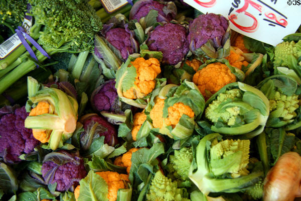 Colored cauliflowers in Pike Place Market. Seattle, WA.