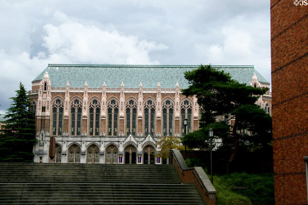 Tudor Gothic details of Suzzallo Library on University of Washington campus. Seattle, WA.