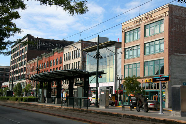 Tacoma Warehouse District with heritage buildings, now University of Washington, Tacoma opposite Union Station. Tacoma, WA.