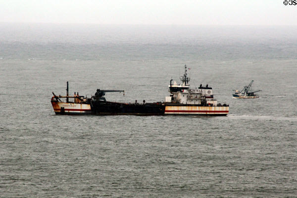 Ships entering Columbia River off Cape Disappointment. Ilwaco, WA.