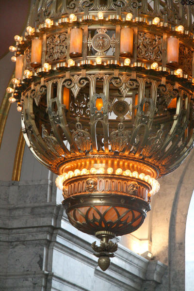 Details of Tiffany's giant dome chandelier in Washington State Capitol. Olympia, WA.