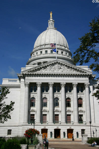 One of four Neoclassical wings of Wisconsin State Capitol. Madison, WI.