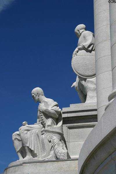 Details of statues around dome of Wisconsin State Capitol. Madison, WI.