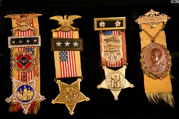 Badges from various Civil War veteran's reunions at Wisconsin Veterans Museum. Madison, WI.