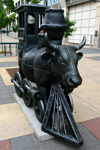 Moo Choo - All Aboard by Brad Nellis, Distillery Design Studio in Madison CowParade. Madison, WI.