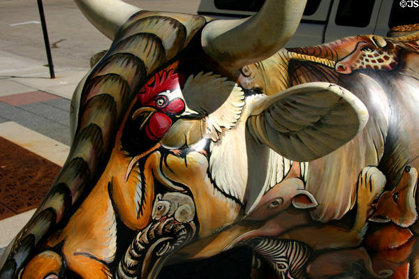Rooster detail on Fauna Folly by Jef Raasch in Madison CowParade. Madison, WI.
