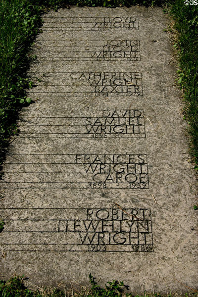 Tombstone of Frank Lloyd Wright's children at Unity Chapel near Taliesin. WI.