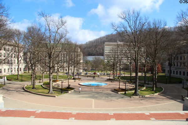 West Virginia State Capitol grounds facing Kanawha River. Charleston, WV.