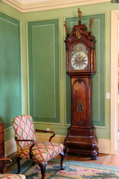 Dutch tall case automaton musical clock (mid 18thC) in drawing room at West Virginia Governor's Mansion. Charleston, WV.