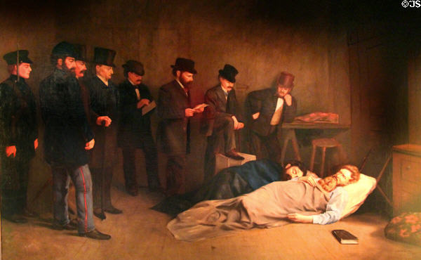 John Brown in Charles Town jail cell with J.E.B. Stuart & Governor Henry Wise painted by H. Webb Keedy for 1904 World's Fair based on sketch (1859) by Alfred Berghaus at West Virginia State Museum. Charleston, WV.