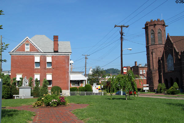 Moundsville streetscape with heritage house & Simpson United Methodist Church. Moundsville, WV.