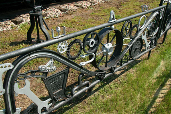 Floyd & Edna Young Folk Art Fence displayed around steam locomotive 1242. Cheyenne, WY.
