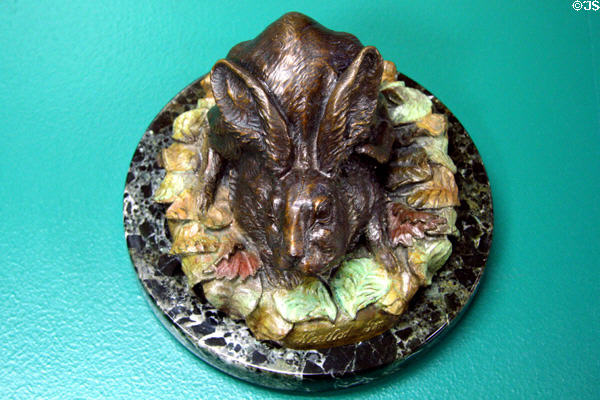 Rabbit sculpture called Nestled In by Jeff Rudolph at Buffalo Bill Center of the West. Cody, WY.